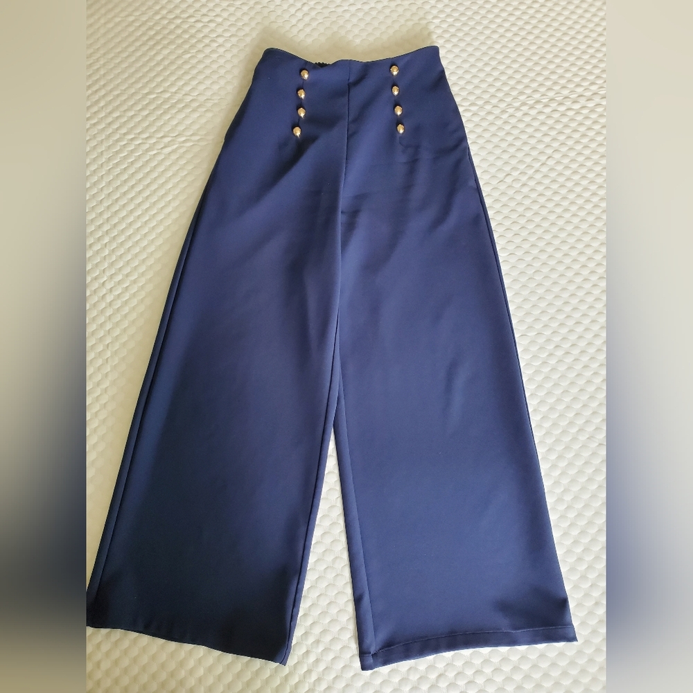 Navy Blue Trousers with Gold Buttons